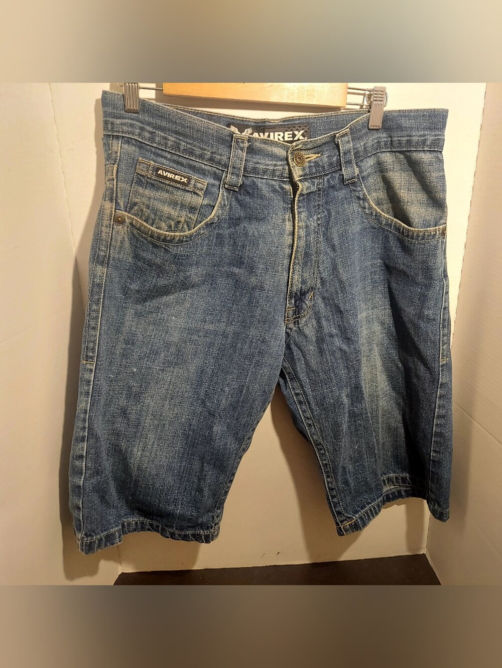 Vintage Avirex Shorts Mens Size 34 Blue Denim Jorts Baggy Wide Leg 90s Y2K Style